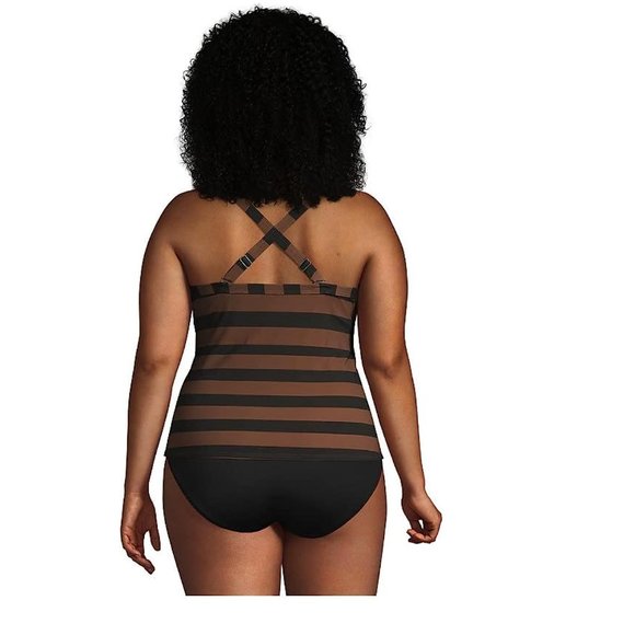 NWT Lands' End Women Tie Front Underwire Tankini Top 18 Black Brown $120 JK459 - Picture 2 of 3